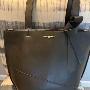 Karl Lagerfeld Black Tote with Bow Accent